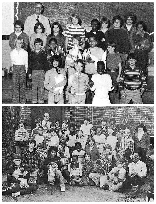 Black and white yearbook photographs of students in the Rabbit Club. 