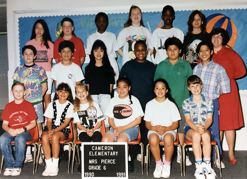 Cameron Elementary School class photograph showing Mrs. Pierce’s class of sixth graders. 18 students and their teacher are pictured.