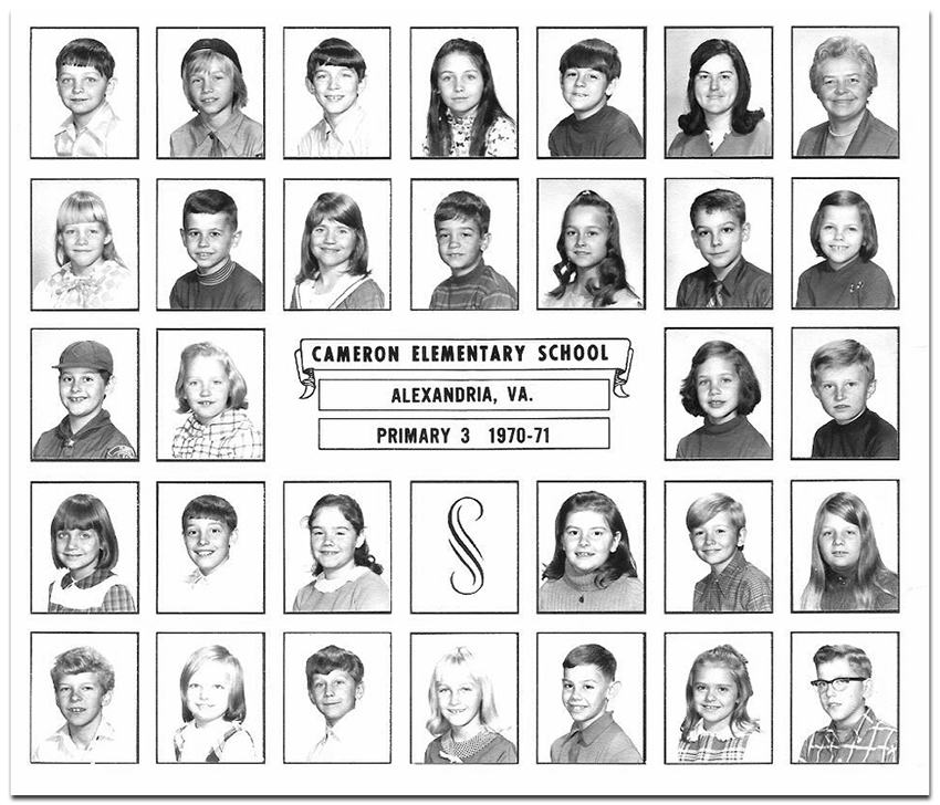 Black and white class photograph sheet from the 1970 to 1971 school year showing an unspecified third grade class. The sheet consists of individual head-and-shoulders portraits of students arranged in rows similar to a yearbook page. The photographs are all in black and white and there are no names associated with the students. 29 children, a female teacher, and Principal Queen are pictured.