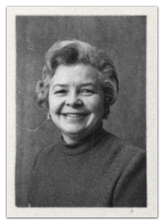 Black and white, head and shoulders portrait of Principal Lois P. Queen taken during the 1970 to 1971 school year.